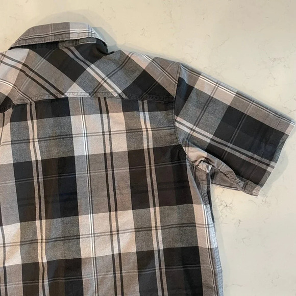 Columbia Short Sleeve Regular Fit Button Down Plaid Cotton Shirt Grey + Wht Sz S - Picture 8 of 12